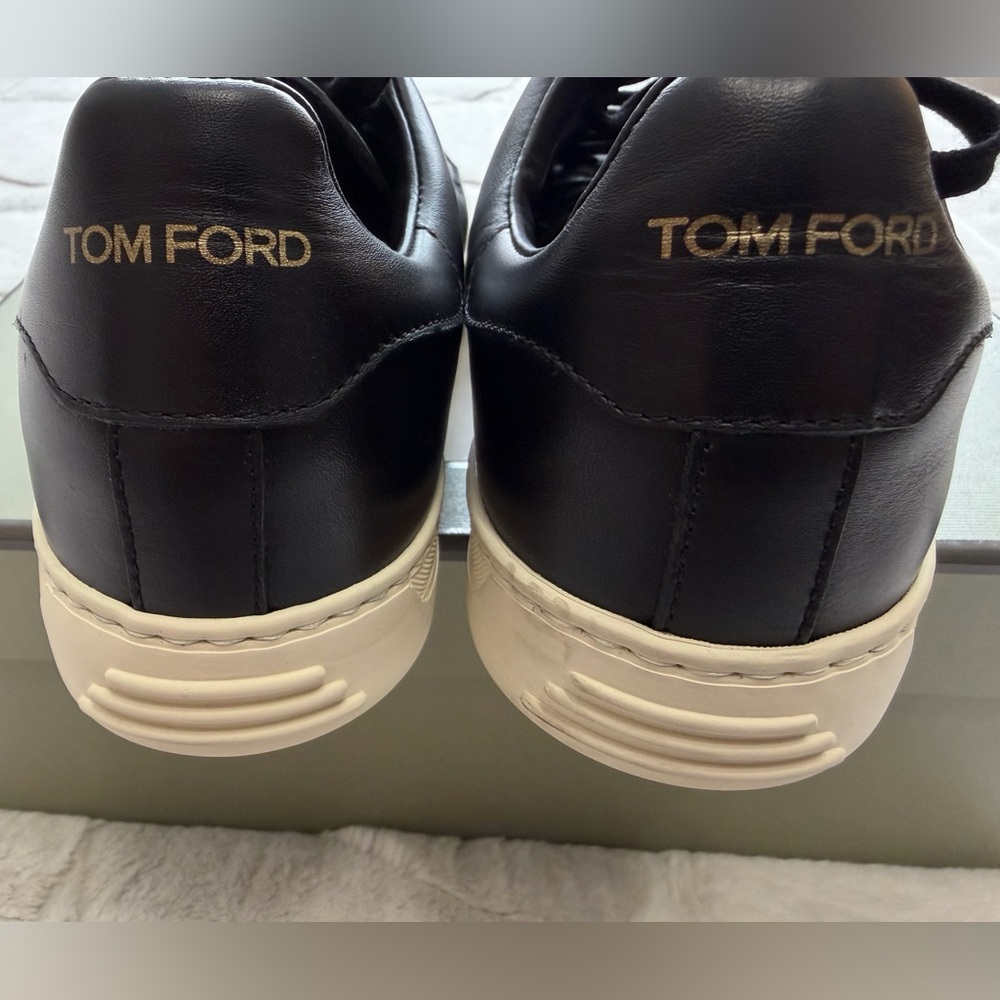 NEW! $1,100 Tom Ford Radcliffe Smooth Leather Low-Top Black Cream Sneakers 9 - Picture 6 of 11